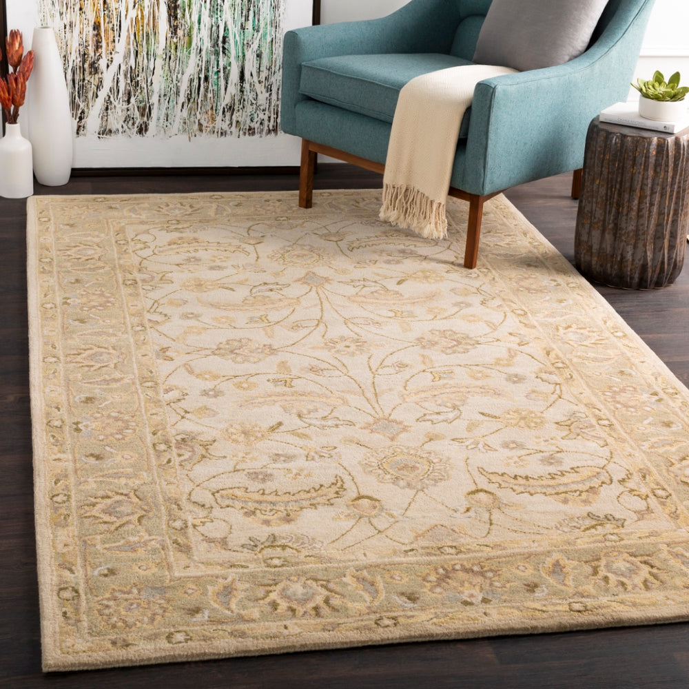 Caesar CAE-1114 Traditional Wool Rug CAE1114-912 Ivory, Dark Green, Light Gray, Sage, Khaki, Bright Yellow, Dark Brown, Taupe, Camel 100% Wool 9' x 12'