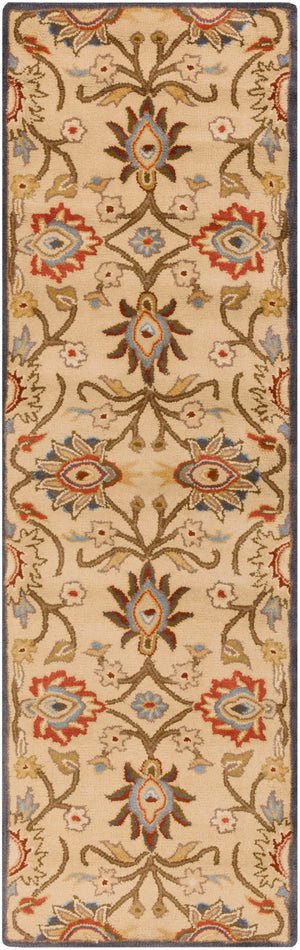 Caesar CAE-1116 Traditional Wool Rug CAE1116-312 Ivory, Denim, Brick, Khaki, Camel, Pale Blue, Burnt Orange, Dark Brown, Moss 100% Wool 3' x 12'