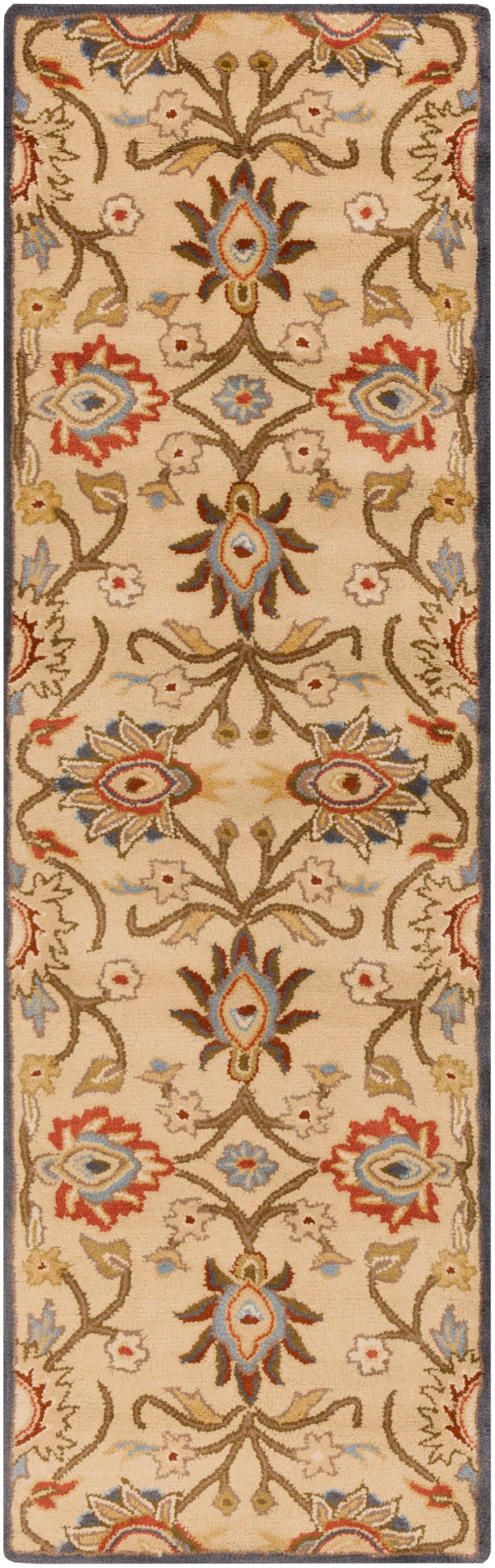 Caesar CAE-1116 Traditional Wool Rug CAE1116-312 Ivory, Denim, Brick, Khaki, Camel, Pale Blue, Burnt Orange, Dark Brown, Moss 100% Wool 3' x 12'