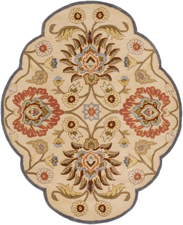 Caesar CAE-1116 Traditional Wool Rug CAE1116-563SH Ivory, Denim, Brick, Khaki, Camel, Pale Blue, Burnt Orange, Dark Brown, Moss 100% Wool 5' x 6'3" Shaped