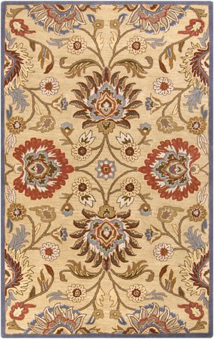 Caesar CAE-1116 Traditional Wool Rug CAE1116-58 Ivory, Denim, Brick, Khaki, Camel, Pale Blue, Burnt Orange, Dark Brown, Moss 100% Wool 5' x 8'
