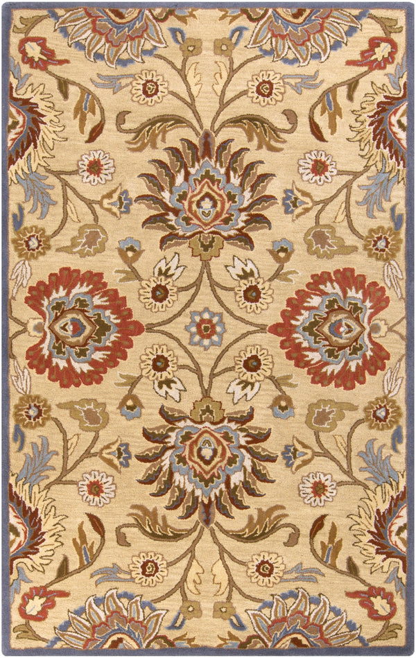 Caesar CAE-1116 Traditional Wool Rug CAE1116-58 Ivory, Denim, Brick, Khaki, Camel, Pale Blue, Burnt Orange, Dark Brown, Moss 100% Wool 5' x 8'