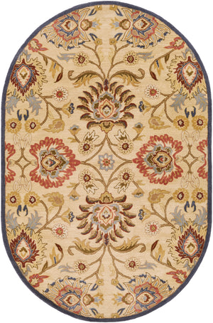 Caesar CAE-1116 Traditional Wool Rug CAE1116-69OV Ivory, Denim, Brick, Khaki, Camel, Pale Blue, Burnt Orange, Dark Brown, Moss 100% Wool 6' x 9' Oval