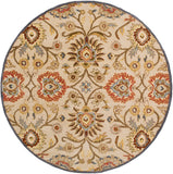 Caesar CAE-1116 Traditional Wool Rug CAE1116-99RD Ivory, Denim, Brick, Khaki, Camel, Pale Blue, Burnt Orange, Dark Brown, Moss 100% Wool 9'9" Round