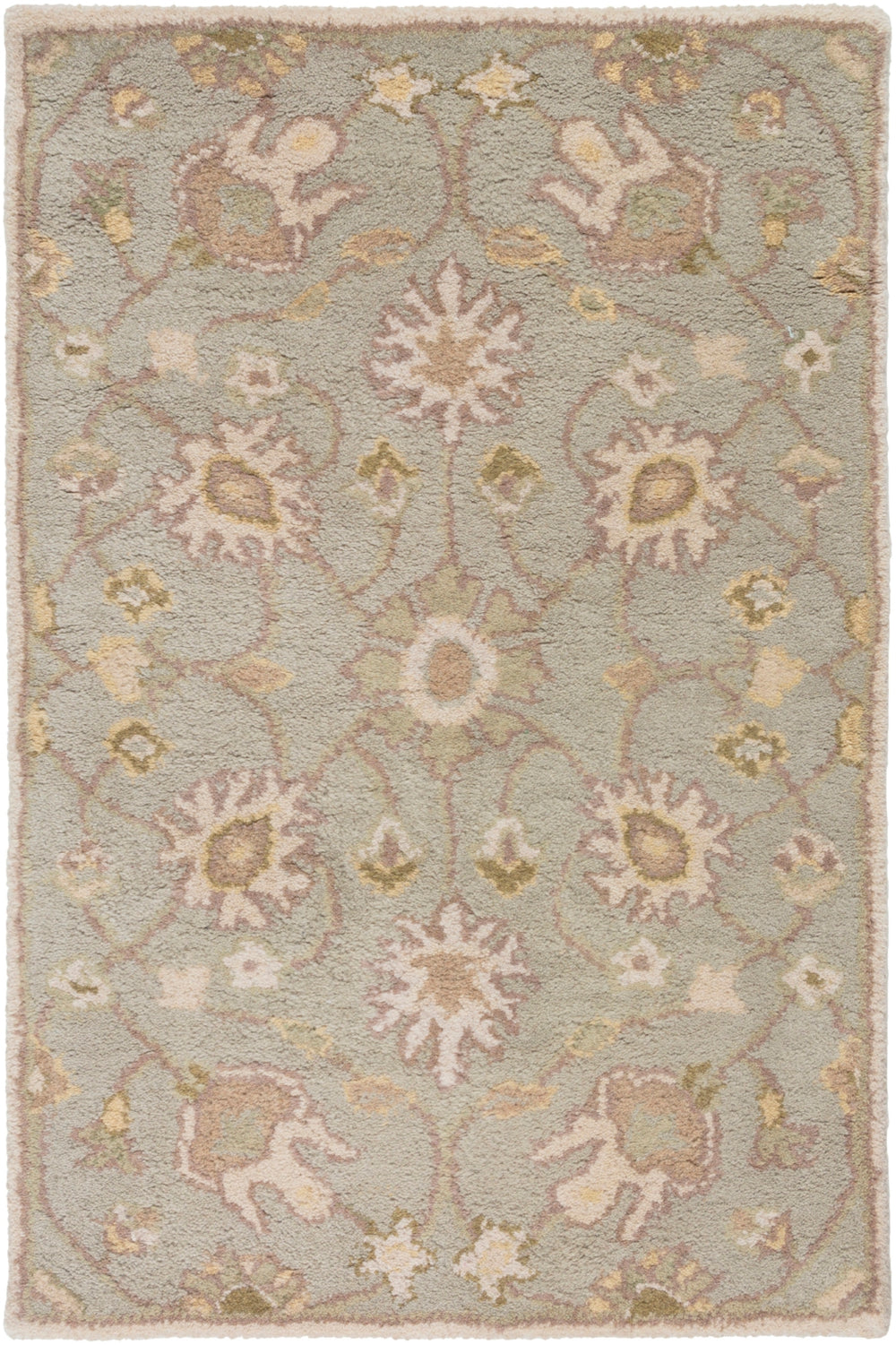 Caesar CAE-1121 Traditional Wool Rug CAE1121-912 Khaki, Medium Gray, Grass Green, Dark Green, Mauve, Wheat, Moss 100% Wool 9' x 12'