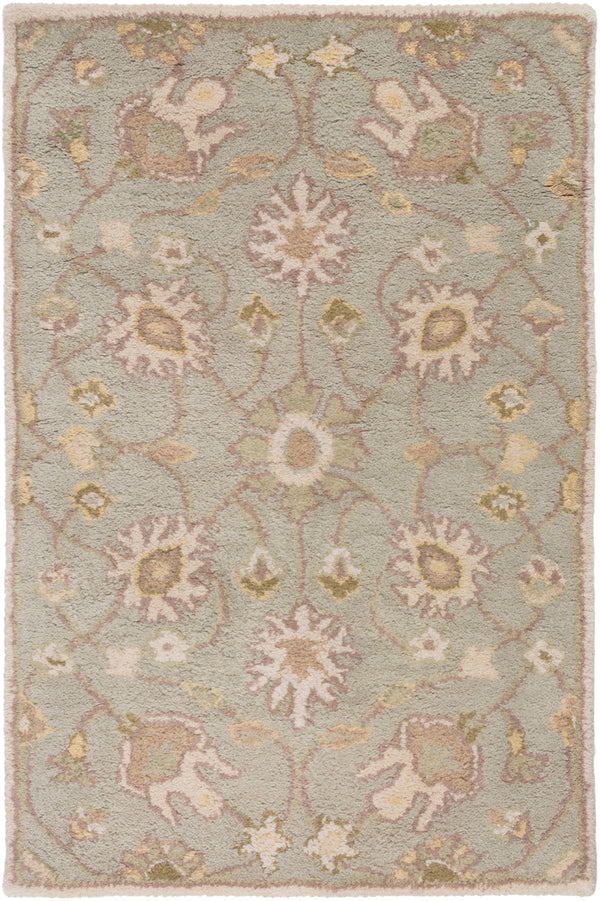 Caesar CAE-1121 Traditional Wool Rug CAE1121-912 Khaki, Medium Gray, Grass Green, Dark Green, Mauve, Wheat, Moss 100% Wool 9' x 12'