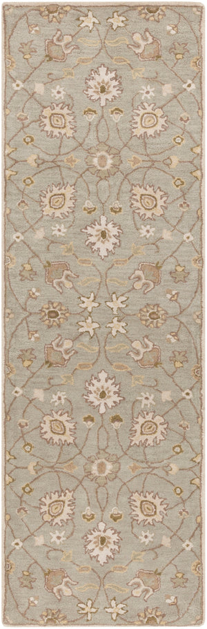 Caesar CAE-1121 Traditional Wool Rug CAE1121-312 Khaki, Medium Gray, Grass Green, Dark Green, Mauve, Wheat, Moss 100% Wool 3' x 12'