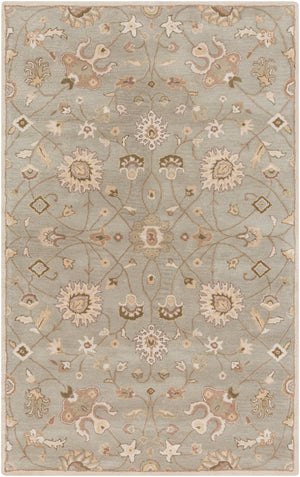 Caesar CAE-1121 Traditional Wool Rug CAE1121-58 Khaki, Medium Gray, Grass Green, Dark Green, Mauve, Wheat, Moss 100% Wool 5' x 8'