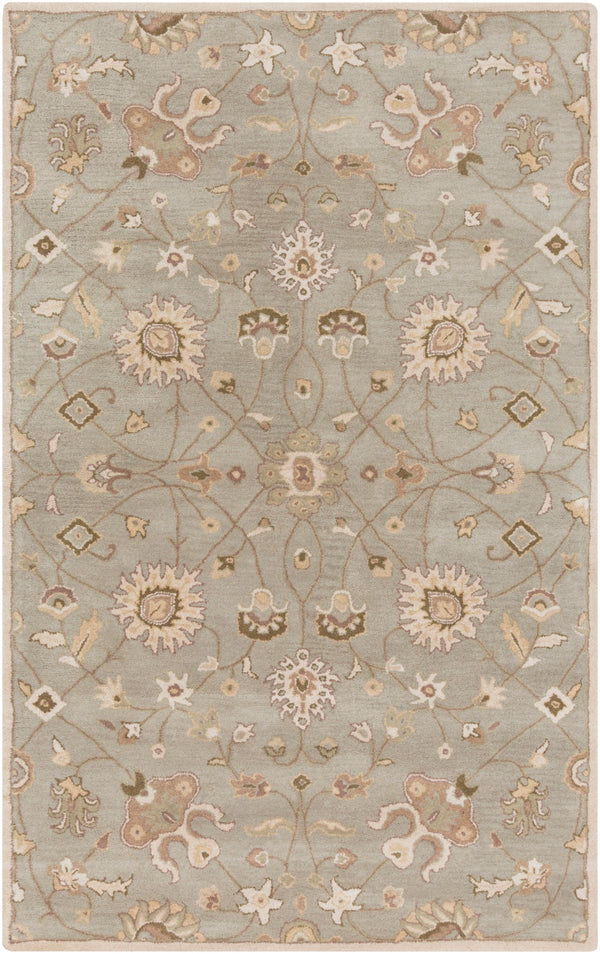 Caesar CAE-1121 Traditional Wool Rug CAE1121-58 Khaki, Medium Gray, Grass Green, Dark Green, Mauve, Wheat, Moss 100% Wool 5' x 8'