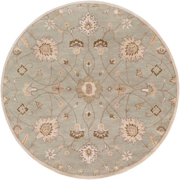 Caesar CAE-1121 Traditional Wool Rug CAE1121-99RD Khaki, Medium Gray, Grass Green, Dark Green, Mauve, Wheat, Moss 100% Wool 9'9" Round