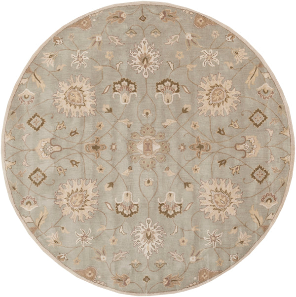 Caesar CAE-1121 Traditional Wool Rug CAE1121-8RD Khaki, Medium Gray, Grass Green, Dark Green, Mauve, Wheat, Moss 100% Wool 8' Round