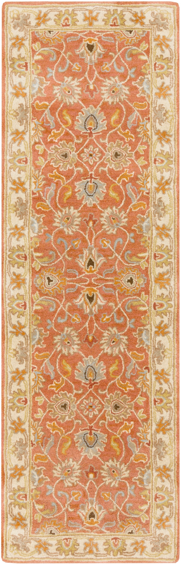 Caesar CAE-1124 Traditional Wool Rug CAE1124-312 Camel, Moss, Aqua, Medium Gray, Burnt Orange, Dark Brown 100% Wool 3' x 12'