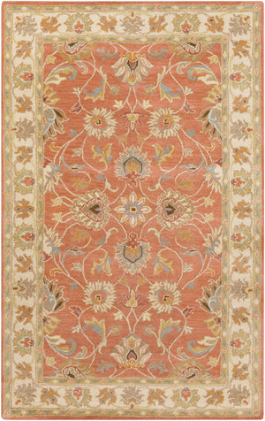 Caesar CAE-1124 Traditional Wool Rug CAE1124-58 Camel, Moss, Aqua, Medium Gray, Burnt Orange, Dark Brown 100% Wool 5' x 8'