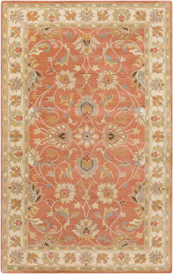 Caesar CAE-1124 Traditional Wool Rug CAE1124-58 Camel, Moss, Aqua, Medium Gray, Burnt Orange, Dark Brown 100% Wool 5' x 8'