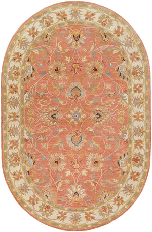 Caesar CAE-1124 Traditional Wool Rug CAE1124-69OV Camel, Moss, Aqua, Medium Gray, Burnt Orange, Dark Brown 100% Wool 6' x 9' Oval