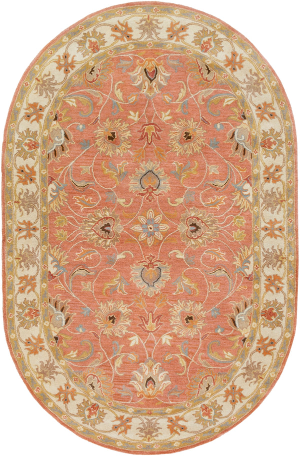 Caesar CAE-1124 Traditional Wool Rug CAE1124-69OV Camel, Moss, Aqua, Medium Gray, Burnt Orange, Dark Brown 100% Wool 6' x 9' Oval