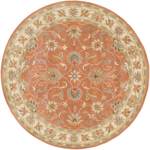 Caesar CAE-1124 Traditional Wool Rug CAE1124-99RD Camel, Moss, Aqua, Medium Gray, Burnt Orange, Dark Brown 100% Wool 9'9" Round