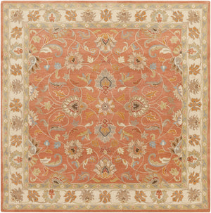 Caesar CAE-1124 Traditional Wool Rug CAE1124-99SQ Camel, Moss, Aqua, Medium Gray, Burnt Orange, Dark Brown 100% Wool 9'9" Square