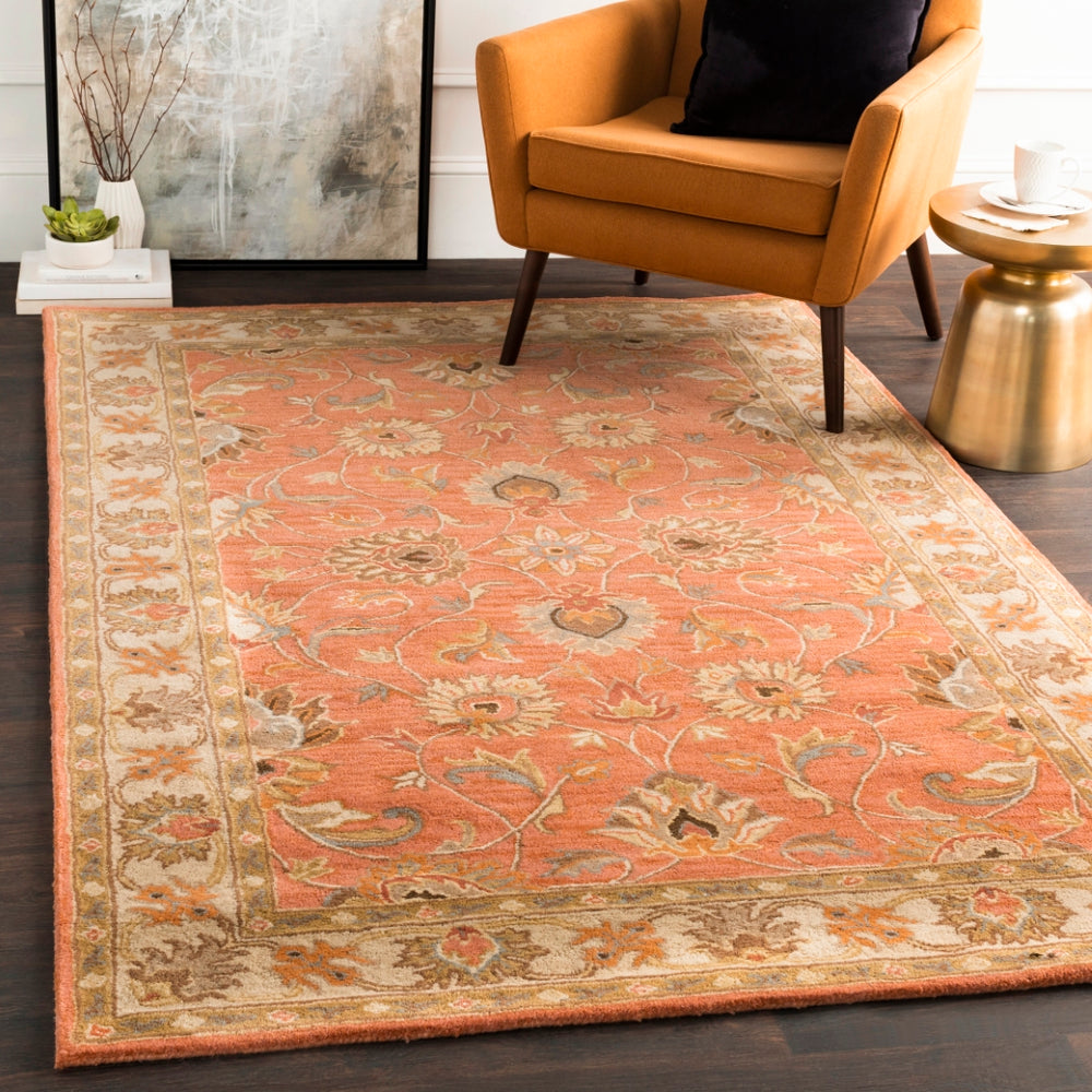 Caesar CAE-1124 Traditional Wool Rug CAE1124-912 Camel, Moss, Aqua, Medium Gray, Burnt Orange, Dark Brown 100% Wool 9' x 12'