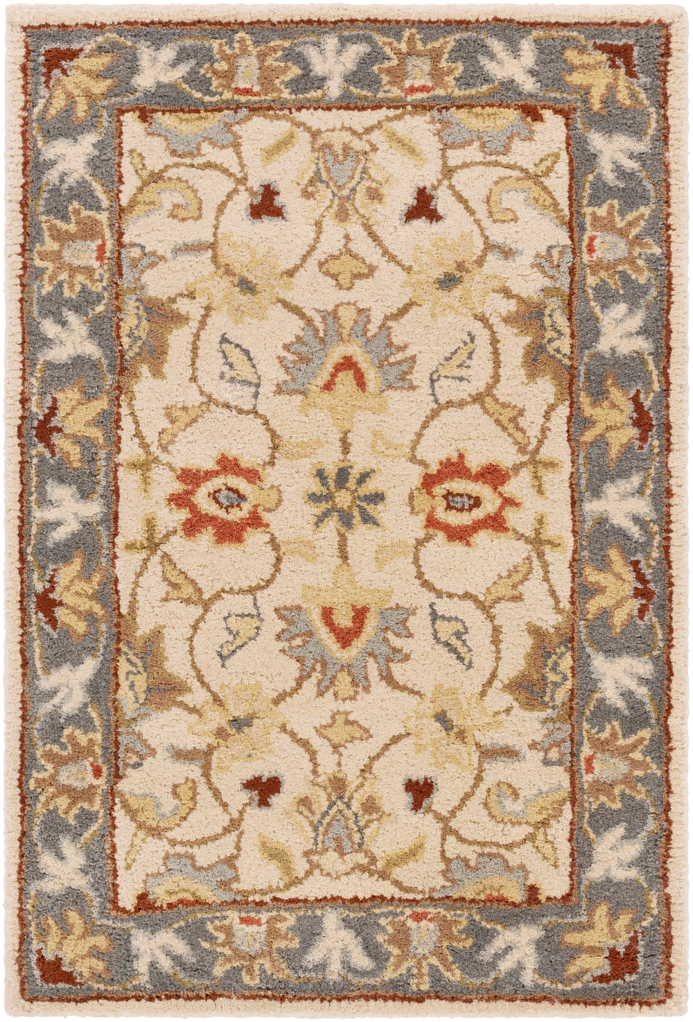 Caesar CAE-1125 Traditional Wool Rug CAE1125-912 Bright Yellow, Denim, Camel, Tan, Dark Brown, Burnt Orange 100% Wool 9' x 12'