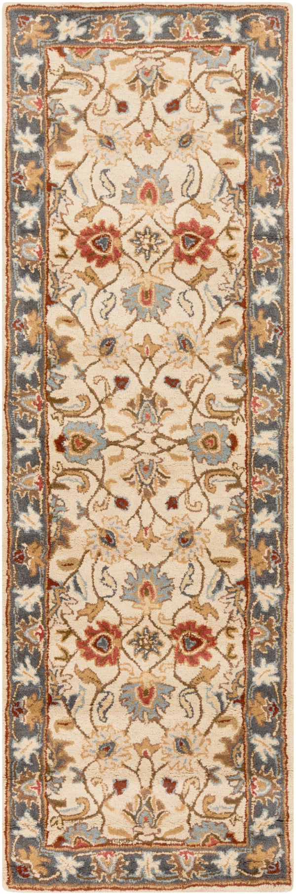 Caesar CAE-1125 Traditional Wool Rug CAE1125-312 Bright Yellow, Denim, Camel, Tan, Dark Brown, Burnt Orange 100% Wool 3' x 12'