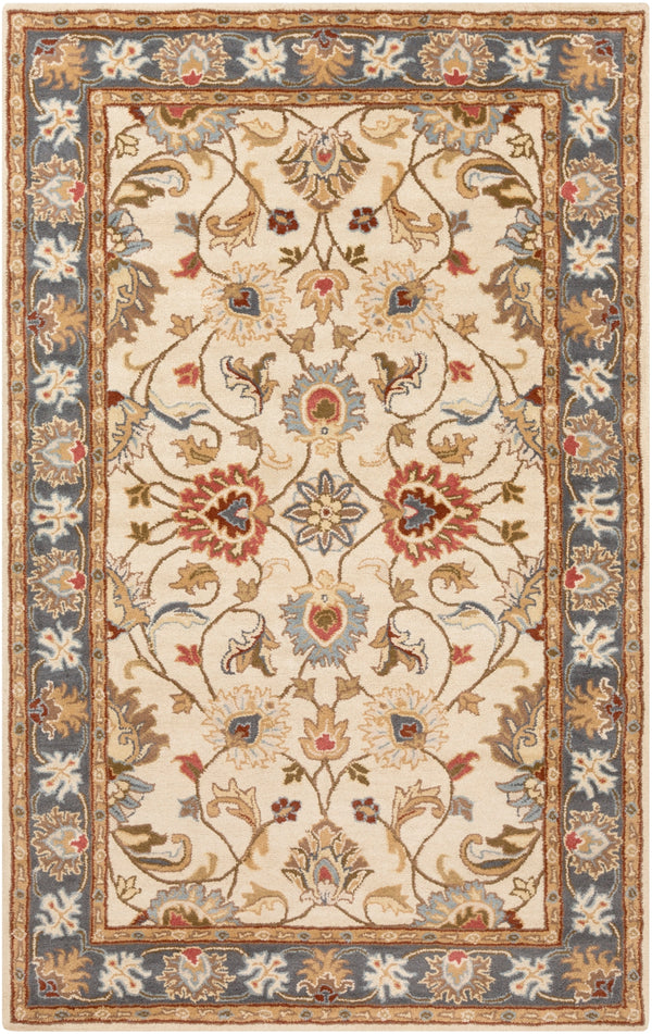 Caesar CAE-1125 Traditional Wool Rug CAE1125-58 Bright Yellow, Denim, Camel, Tan, Dark Brown, Burnt Orange 100% Wool 5' x 8'