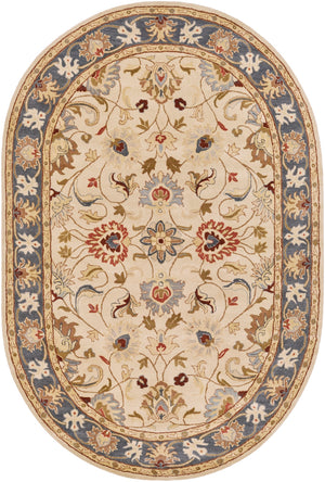 Caesar CAE-1125 Traditional Wool Rug CAE1125-69OV Bright Yellow, Denim, Camel, Tan, Dark Brown, Burnt Orange 100% Wool 6' x 9' Oval
