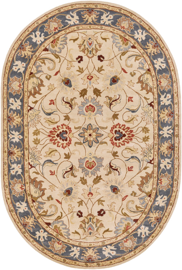 Caesar CAE-1125 Traditional Wool Rug CAE1125-69OV Bright Yellow, Denim, Camel, Tan, Dark Brown, Burnt Orange 100% Wool 6' x 9' Oval