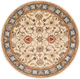 Caesar CAE-1125 Traditional Wool Rug CAE1125-99RD Bright Yellow, Denim, Camel, Tan, Dark Brown, Burnt Orange 100% Wool 9'9" Round