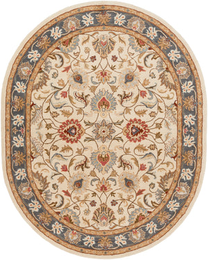 Caesar CAE-1125 Traditional Wool Rug CAE1125-810OV Bright Yellow, Denim, Camel, Tan, Dark Brown, Burnt Orange 100% Wool 8' x 10' Oval
