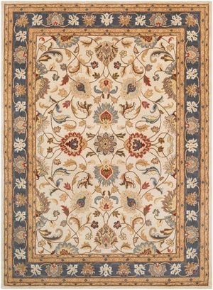 Caesar CAE-1125 Traditional Wool Rug CAE1125-811 Bright Yellow, Denim, Camel, Tan, Dark Brown, Burnt Orange 100% Wool 8' x 11'