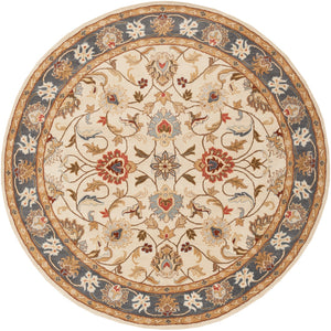 Caesar CAE-1125 Traditional Wool Rug CAE1125-8RD Bright Yellow, Denim, Camel, Tan, Dark Brown, Burnt Orange 100% Wool 8' Round