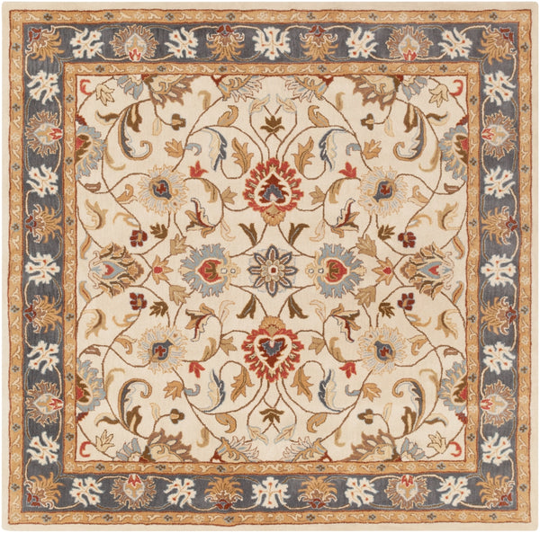 Caesar CAE-1125 Traditional Wool Rug CAE1125-99SQ Bright Yellow, Denim, Camel, Tan, Dark Brown, Burnt Orange 100% Wool 9'9" Square