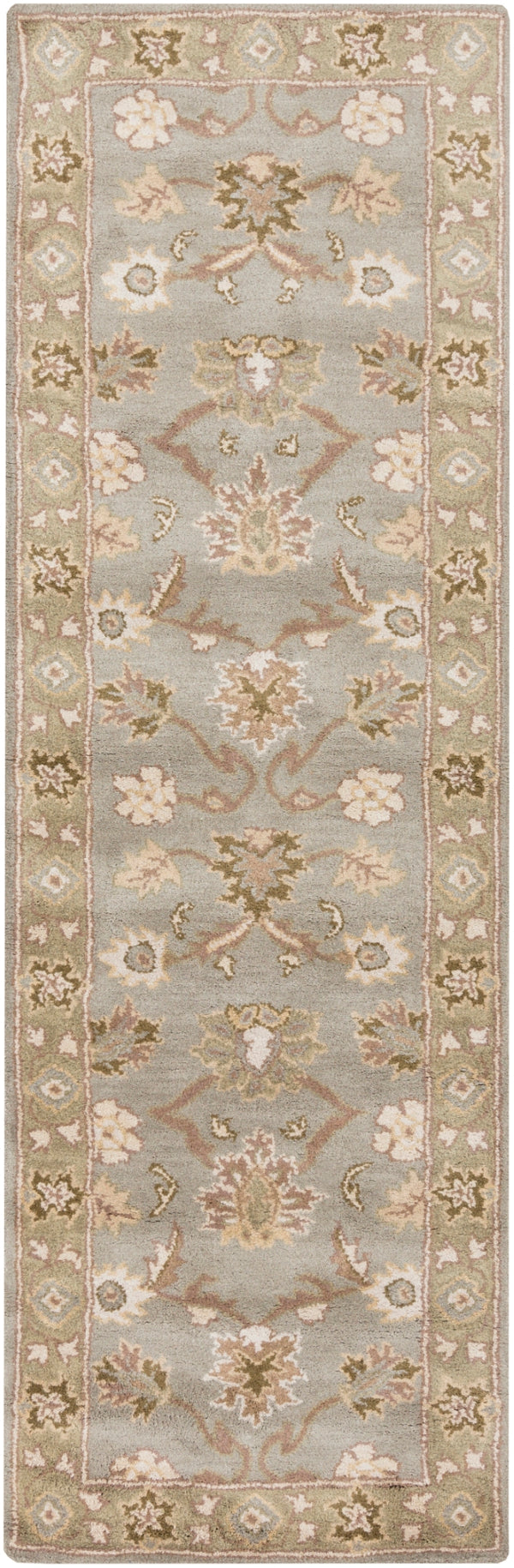 Caesar CAE-1126 Traditional Wool Rug CAE1126-312 Medium Gray, Olive, Khaki, Camel, Cream, Ivory 100% Wool 3' x 12'