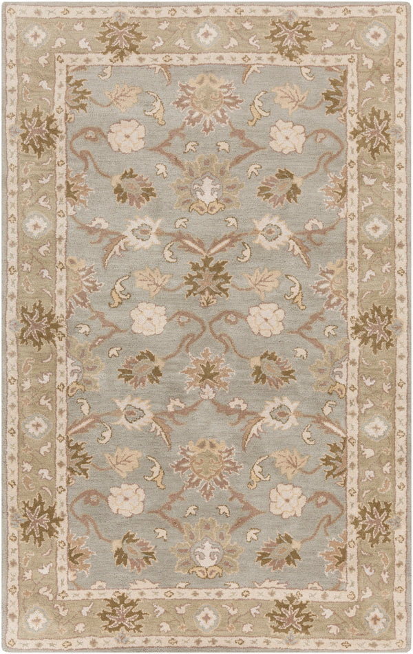 Caesar CAE-1126 Traditional Wool Rug CAE1126-58 Medium Gray, Olive, Khaki, Camel, Cream, Ivory 100% Wool 5' x 8'