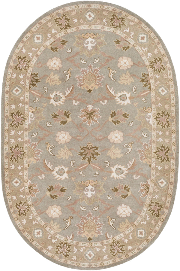 Caesar CAE-1126 Traditional Wool Rug CAE1126-69OV Medium Gray, Olive, Khaki, Camel, Cream, Ivory 100% Wool 6' x 9' Oval