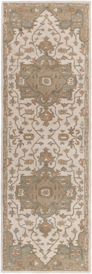 Caesar CAE-1143 Traditional Wool Rug CAE1143-312 Khaki, Medium Gray, Light Gray, Camel, Sage, Dark Brown 100% Wool 3' x 12'