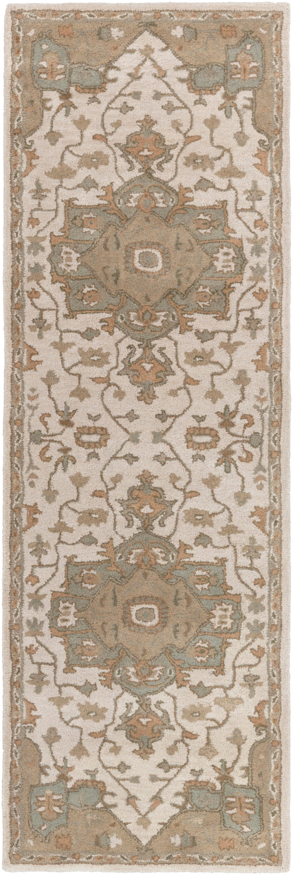 Caesar CAE-1143 Traditional Wool Rug CAE1143-312 Khaki, Medium Gray, Light Gray, Camel, Sage, Dark Brown 100% Wool 3' x 12'