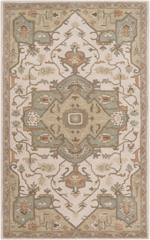 Caesar CAE-1143 Traditional Wool Rug CAE1143-58 Khaki, Medium Gray, Light Gray, Camel, Sage, Dark Brown 100% Wool 5' x 8'