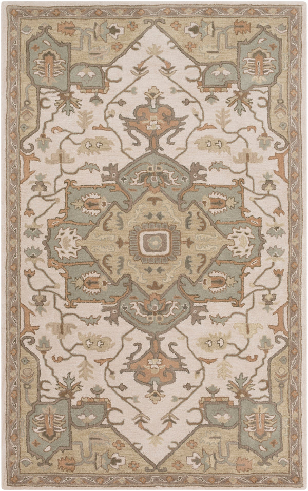 Caesar CAE-1143 Traditional Wool Rug CAE1143-58 Khaki, Medium Gray, Light Gray, Camel, Sage, Dark Brown 100% Wool 5' x 8'