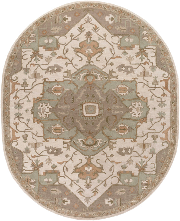 Caesar CAE-1143 Traditional Wool Rug CAE1143-810OV Khaki, Medium Gray, Light Gray, Camel, Sage, Dark Brown 100% Wool 8' x 10' Oval
