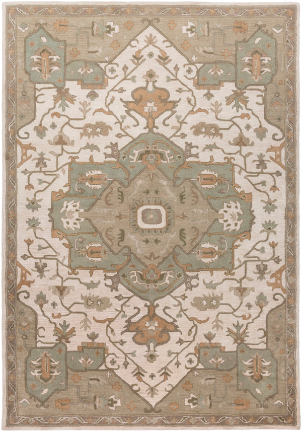 Caesar CAE-1143 Traditional Wool Rug CAE1143-811 Khaki, Medium Gray, Light Gray, Camel, Sage, Dark Brown 100% Wool 8' x 11'