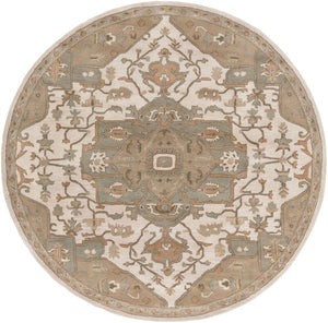 Caesar CAE-1143 Traditional Wool Rug CAE1143-99RD Khaki, Medium Gray, Light Gray, Camel, Sage, Dark Brown 100% Wool 9'9" Round
