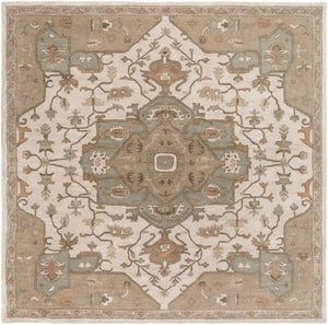 Caesar CAE-1143 Traditional Wool Rug CAE1143-99SQ Khaki, Medium Gray, Light Gray, Camel, Sage, Dark Brown 100% Wool 9'9" Square