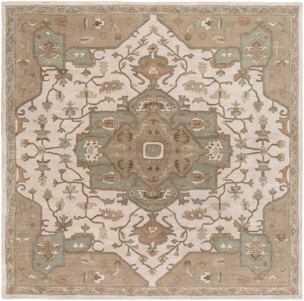 Caesar CAE-1143 Traditional Wool Rug CAE1143-99SQ Khaki, Medium Gray, Light Gray, Camel, Sage, Dark Brown 100% Wool 9'9" Square