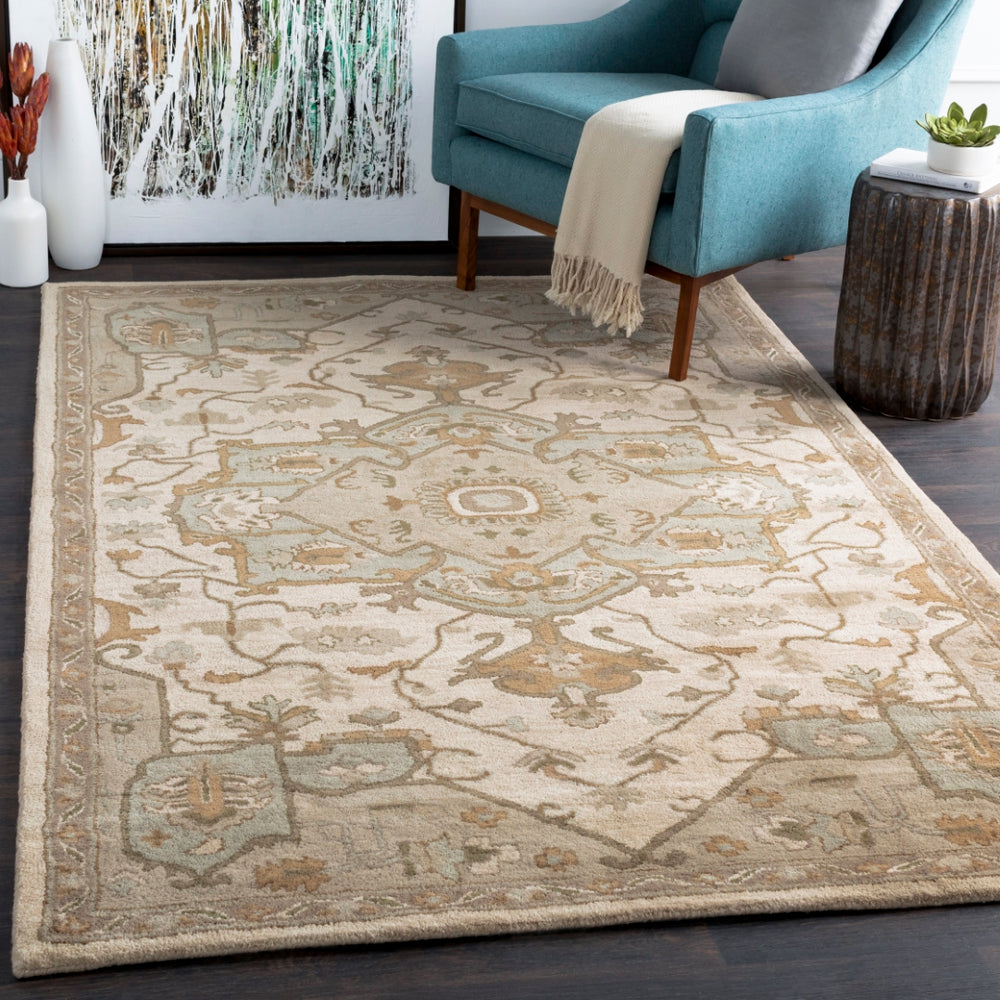 Caesar CAE-1143 Traditional Wool Rug CAE1143-912 Khaki, Medium Gray, Light Gray, Camel, Sage, Dark Brown 100% Wool 9' x 12'