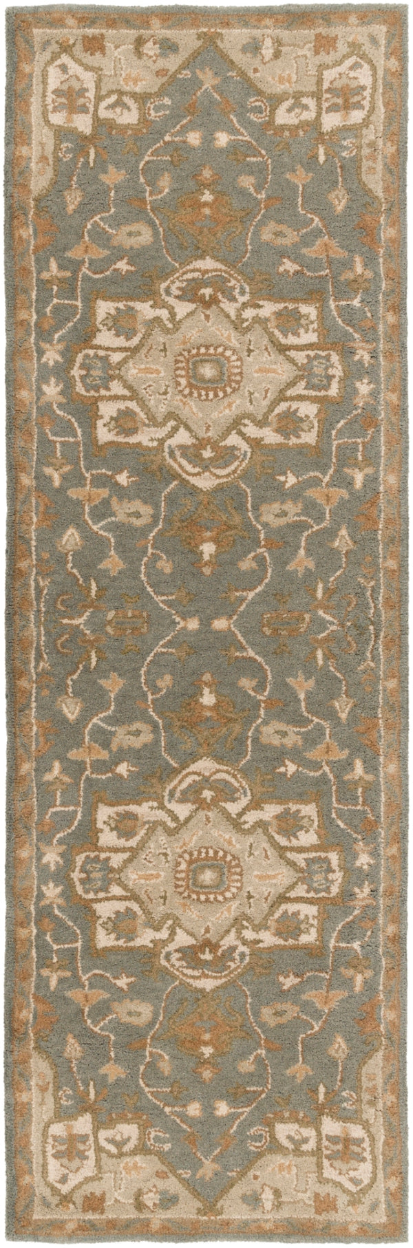 Caesar CAE-1144 Traditional Wool Rug CAE1144-312 Medium Gray, Khaki, Light Gray, Camel, Sage, Dark Brown 100% Wool 3' x 12'