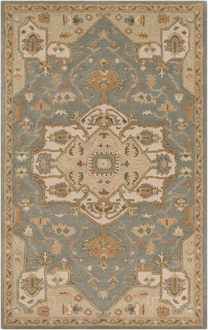 Caesar CAE-1144 Traditional Wool Rug CAE1144-58 Medium Gray, Khaki, Light Gray, Camel, Sage, Dark Brown 100% Wool 5' x 8'