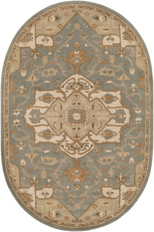 Caesar CAE-1144 Traditional Wool Rug CAE1144-69OV Medium Gray, Khaki, Light Gray, Camel, Sage, Dark Brown 100% Wool 6' x 9' Oval