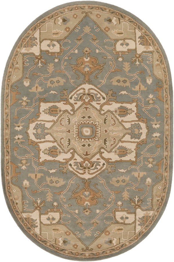 Caesar CAE-1144 Traditional Wool Rug CAE1144-69OV Medium Gray, Khaki, Light Gray, Camel, Sage, Dark Brown 100% Wool 6' x 9' Oval
